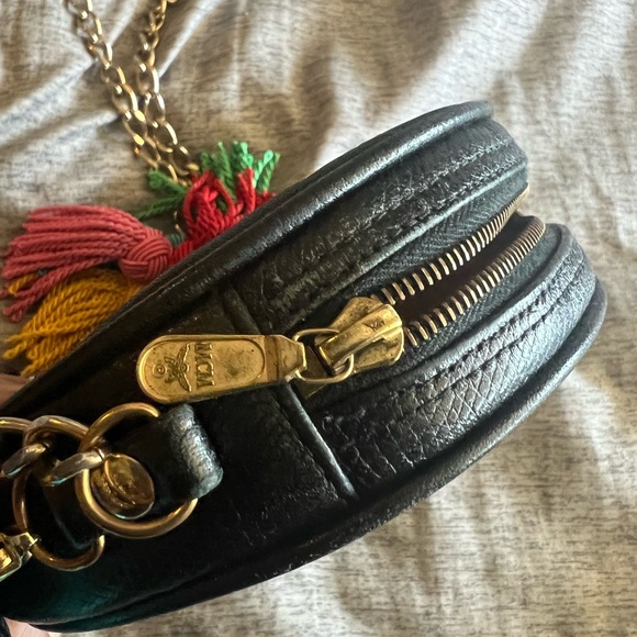 Vintage MCM Suzy Wong Mini Black Round Crossbody Bag with Colorful Tassels - Picture 6 of 7